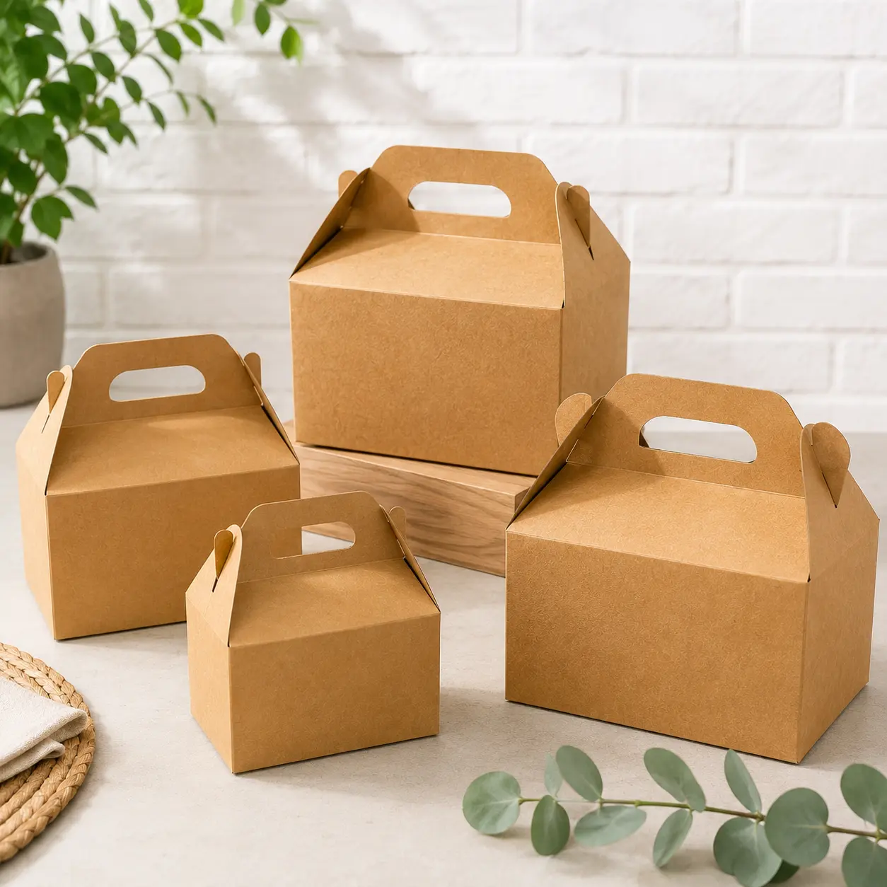 Kraft paper carry meal box with handle